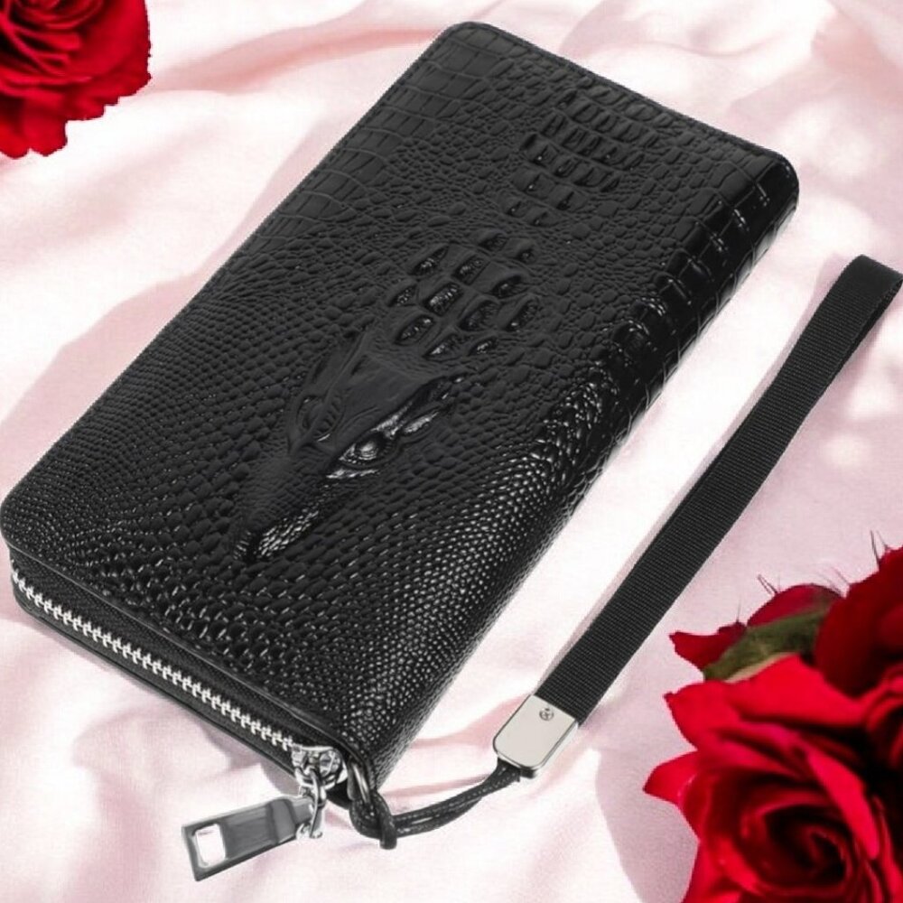 🔥Raised Crocodile Embossed Leather Zipper Wallet Clutch Wristlet Card Holder